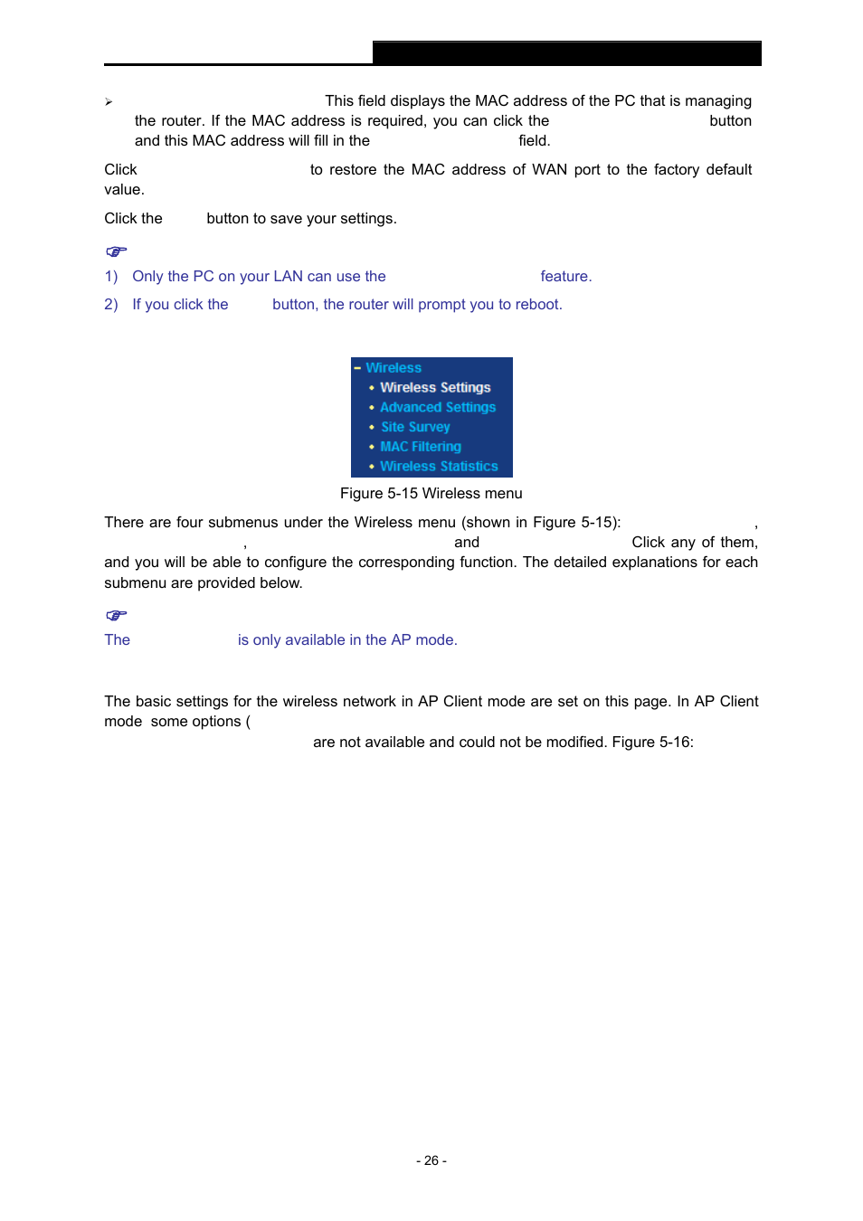 6 wireless, 1 wireless settings, Wireless | Wireless settings, Section 5.5: "wireless | TP-Link TL-WR543G User Manual | Page 35 / 81