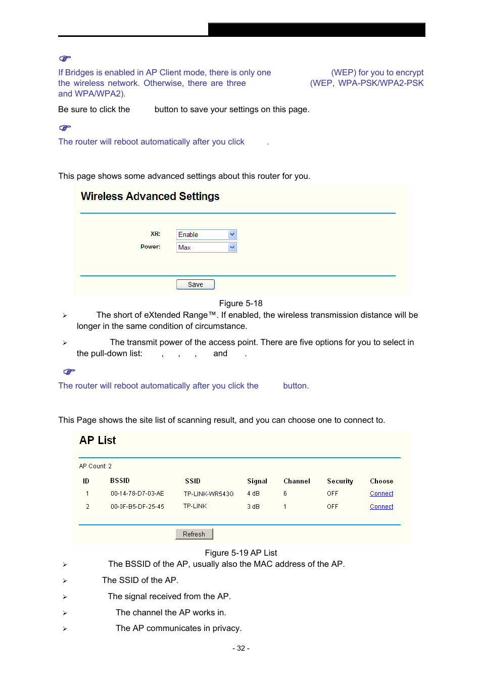 2 advanced settings, 3 site survey, Advanced settings | Site survey | TP-Link TL-WR543G User Manual | Page 41 / 81