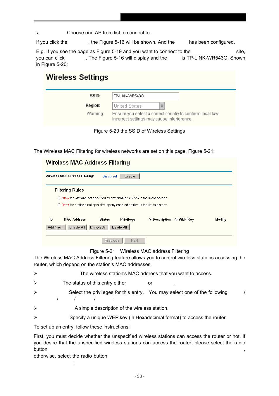4 mac filtering, Mac filtering | TP-Link TL-WR543G User Manual | Page 42 / 81