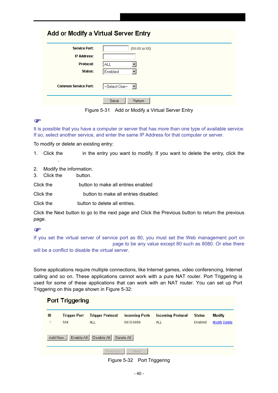 2 port triggering, Port triggering | TP-Link TL-WR543G User Manual | Page 49 / 81