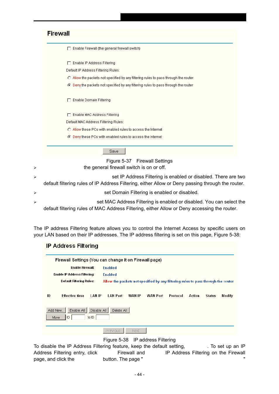 2 ip address filtering, Ip address filtering | TP-Link TL-WR543G User Manual | Page 53 / 81