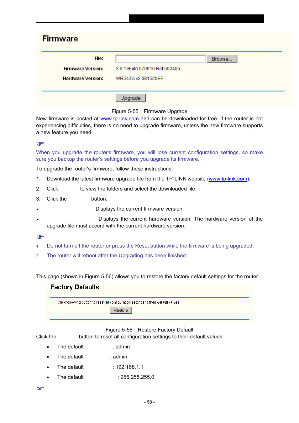 3 factory defaults, Factory defaults | TP-Link TL-WR543G User Manual | Page 67 / 81