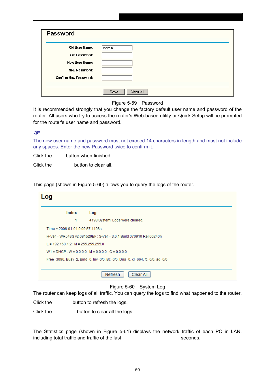 7 log, 8 statistics, Statistics | TP-Link TL-WR543G User Manual | Page 69 / 81