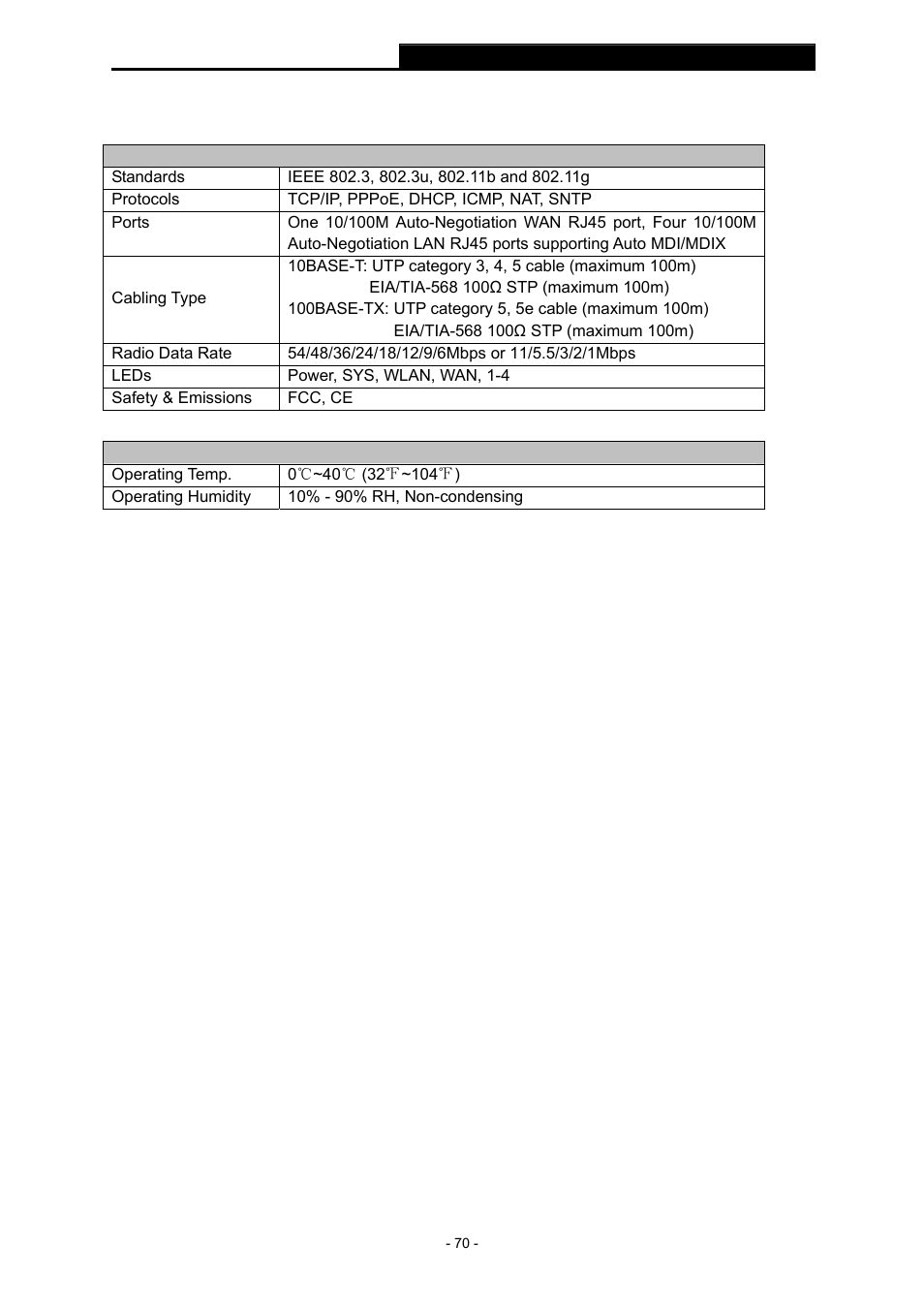 Appendix c: specifications | TP-Link TL-WR543G User Manual | Page 79 / 81
