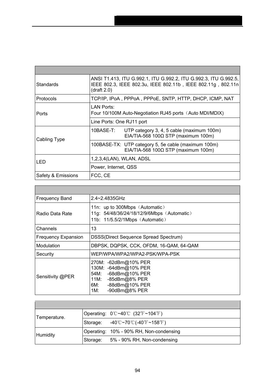 Appendix c: specifications | TP-Link TD-W8960N User Manual | Page 101 / 105