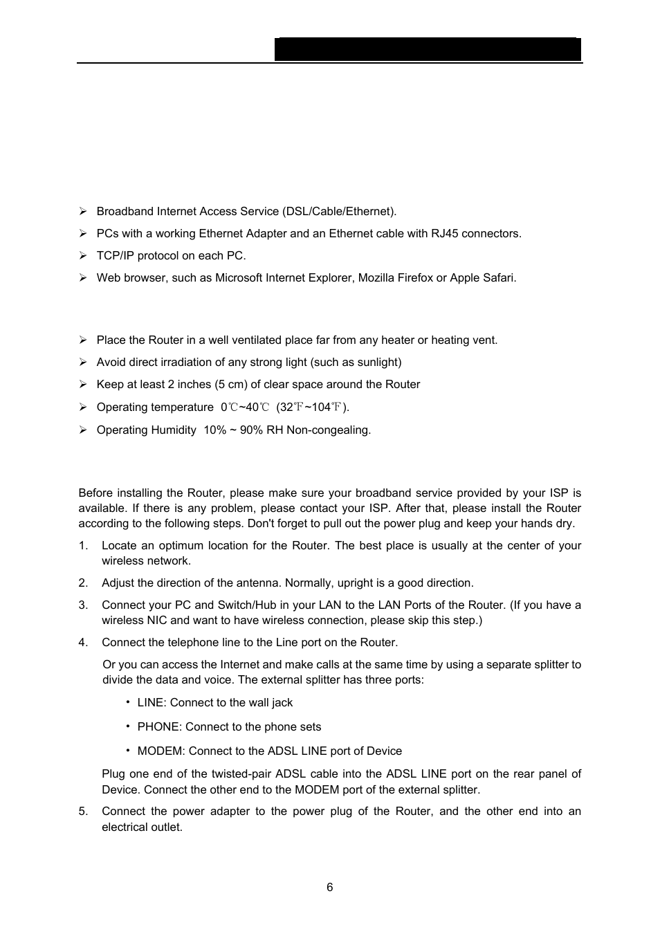 Chapter 2. connecting the router, 1 system requirements, 2 installation environment requirements | 3 connecting the router, Chapter 2, Connecting the router, System requirements, Installation environment requirements | TP-Link TD-W8960N User Manual | Page 13 / 105