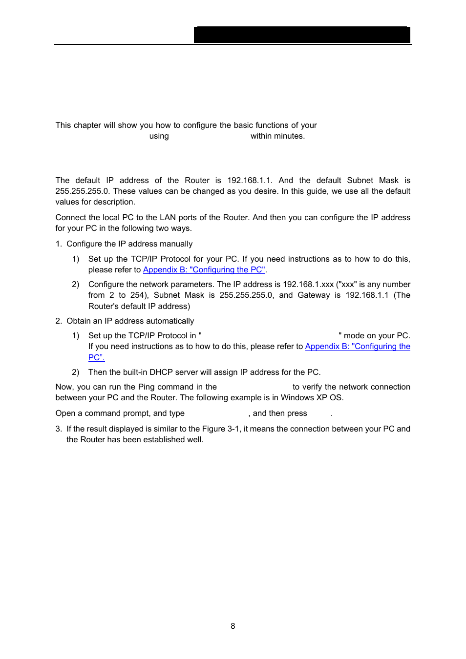 Chapter 3. quick installation guide, 1 tcp/ip configuration, Chapter 3 | Quick installation guide, Tcp/ip configuration | TP-Link TD-W8960N User Manual | Page 15 / 105
