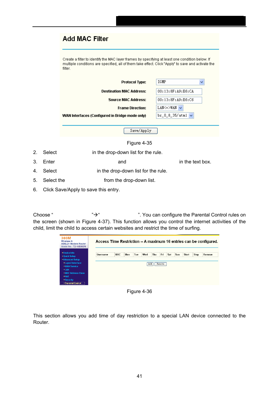 7 parental control, 1 time restriction, Shown in figure 4-35 | TP-Link TD-W8960N User Manual | Page 48 / 105