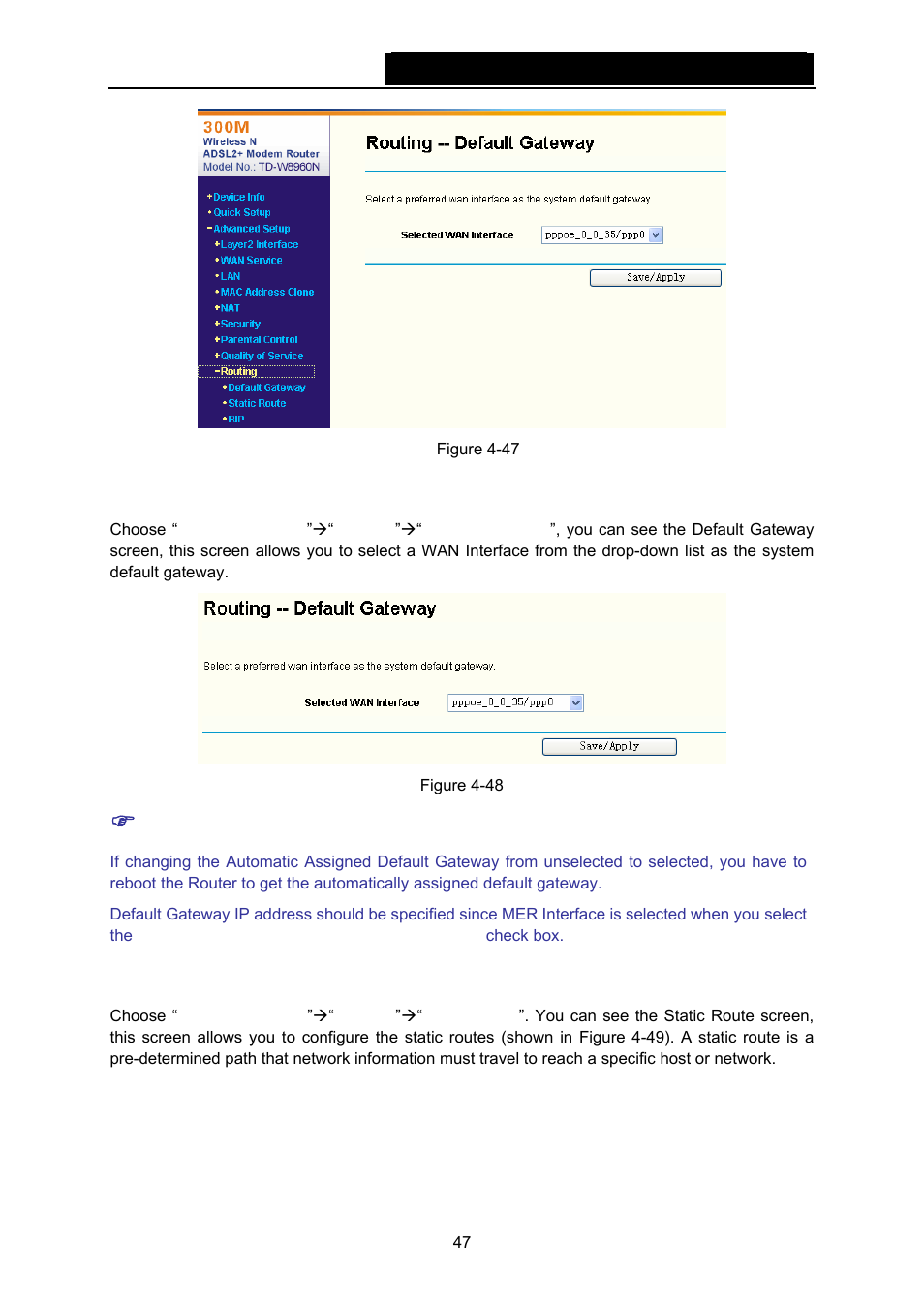 1 default gateway, 2 static route | TP-Link TD-W8960N User Manual | Page 54 / 105