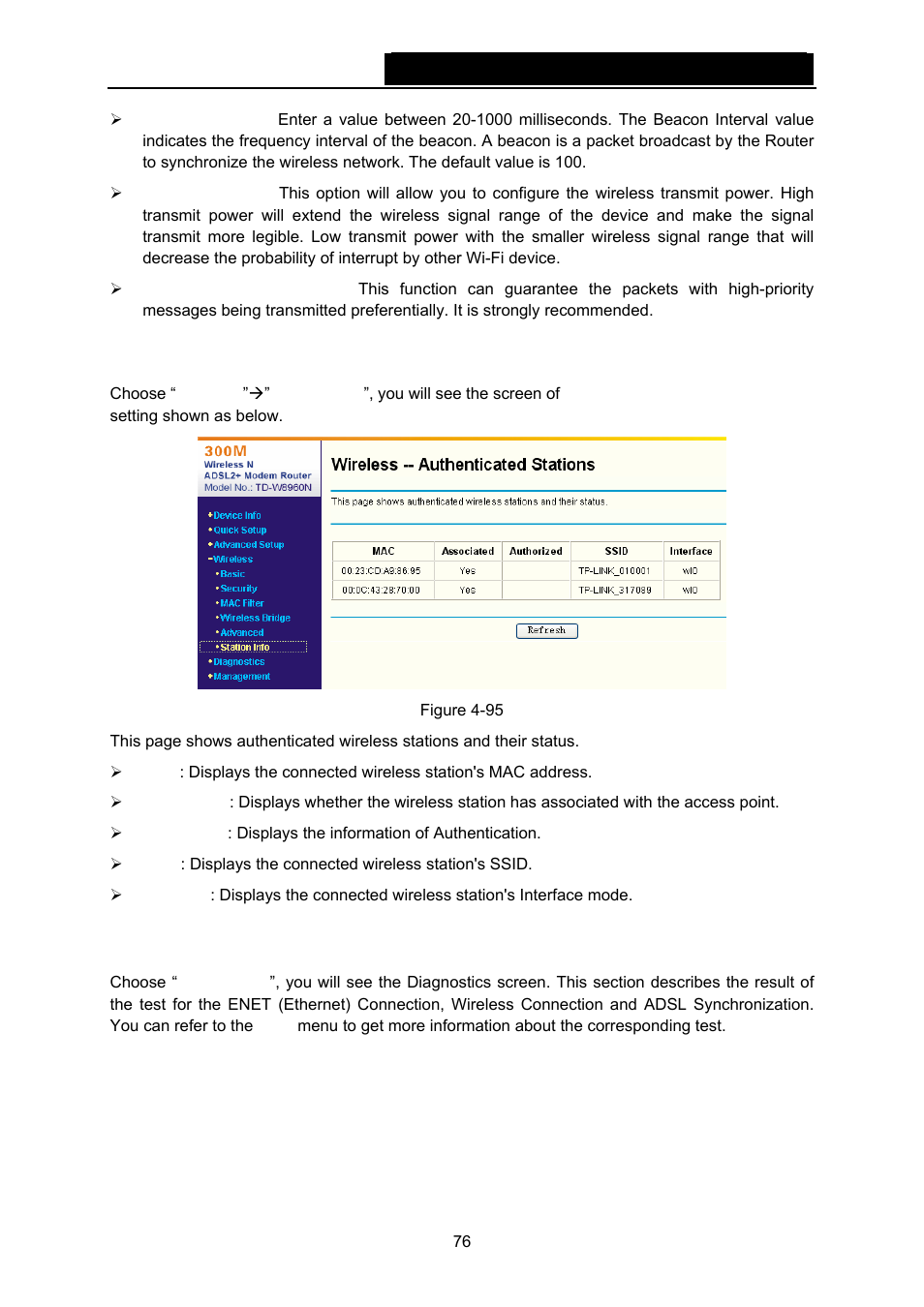 6 station info, 6 diagnostics, Diagnostics | TP-Link TD-W8960N User Manual | Page 83 / 105