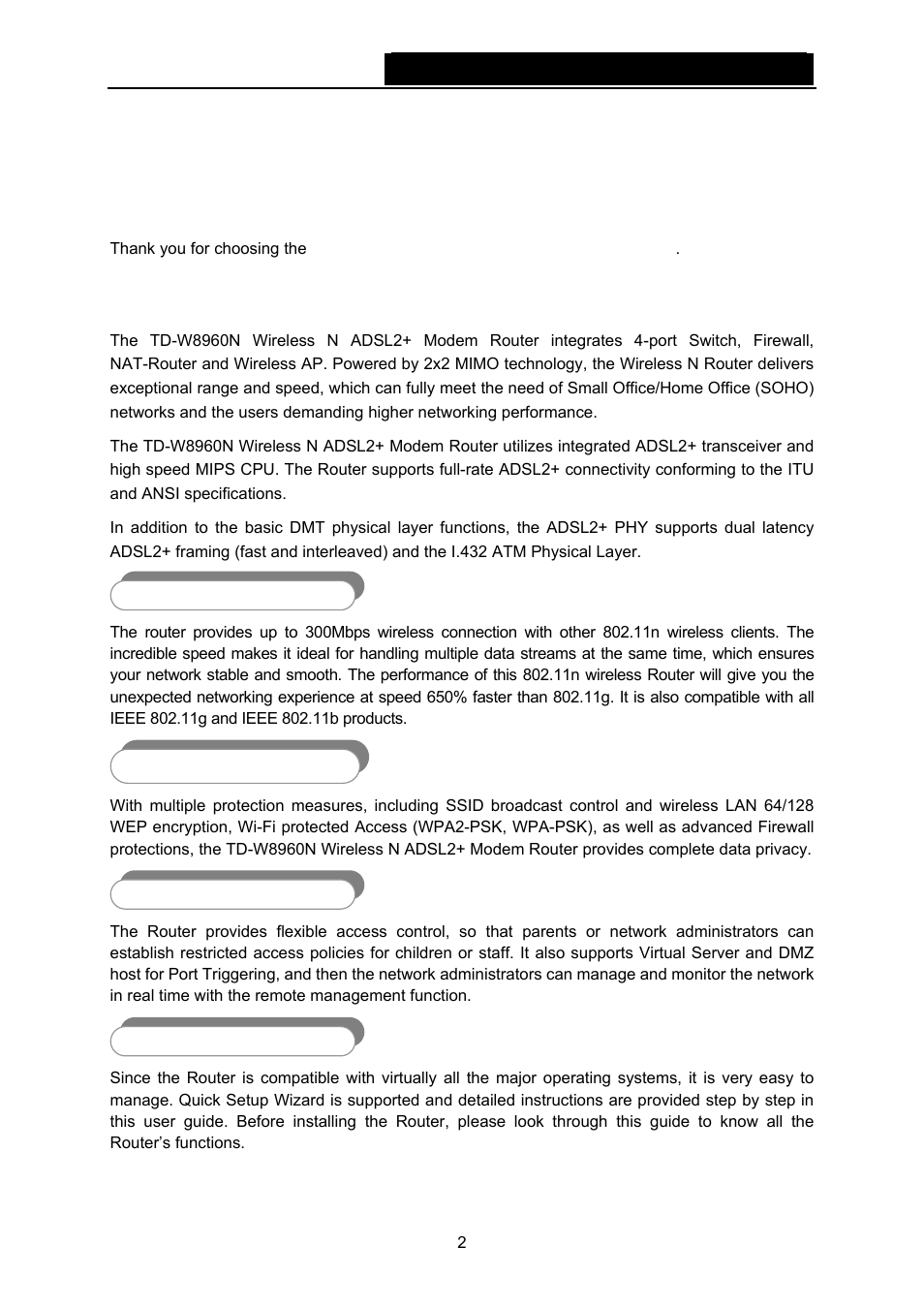 Chapter 1. product overview, 1 overview of the router, Chapter 1 | Product overview, Overview of the router | TP-Link TD-W8960N User Manual | Page 9 / 105
