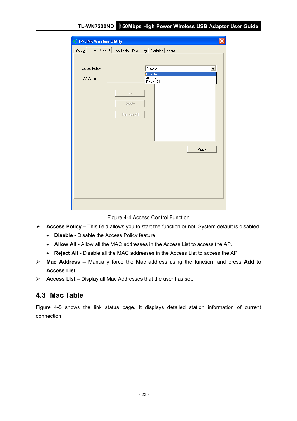 3 mac table, Mac table | TP-Link TL-WN7200ND User Manual | Page 28 / 40