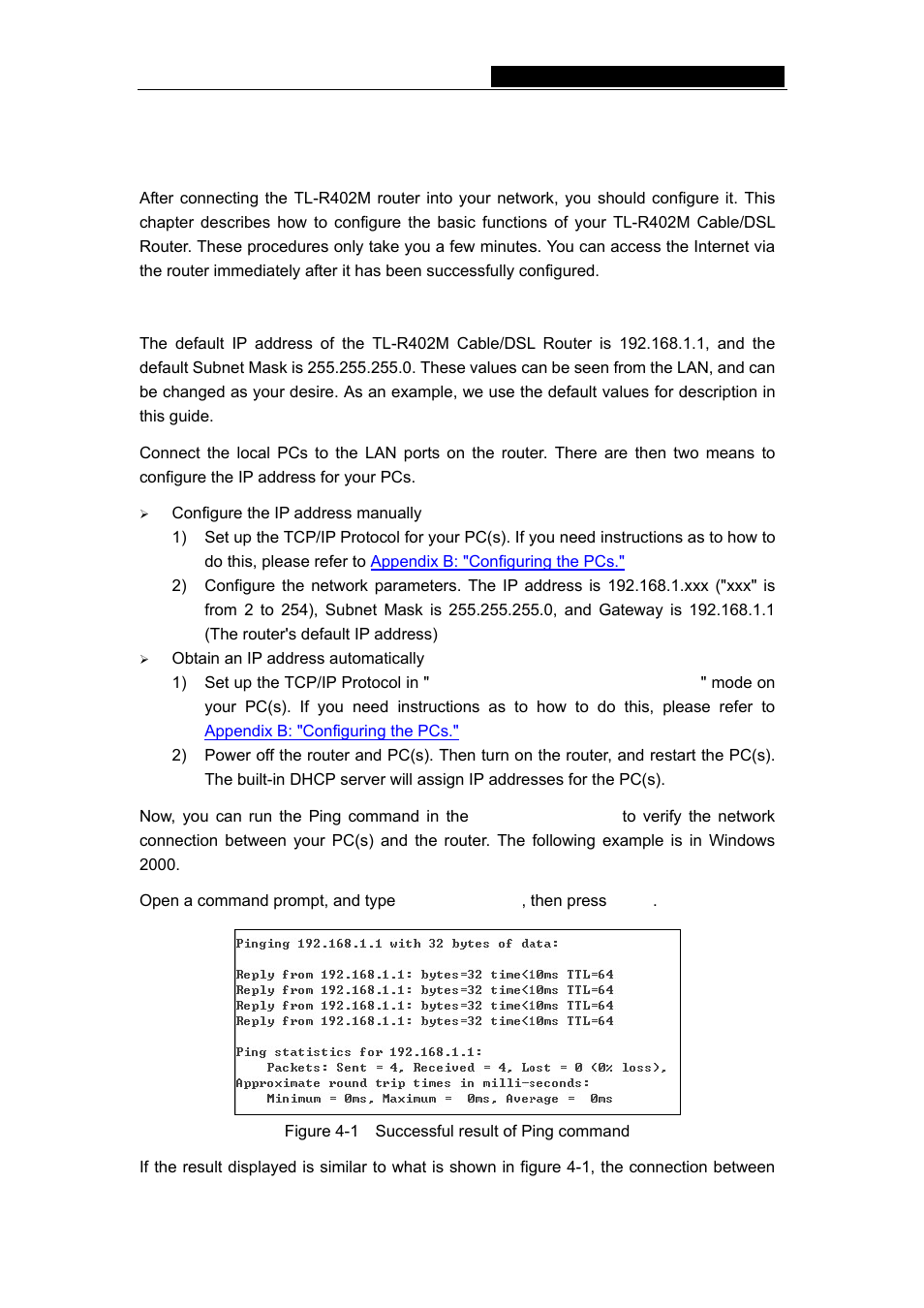 Chapter 4: quick installation guide, 1 tcp/ip configuration | TP-Link TL-R402M User Manual | Page 11 / 51