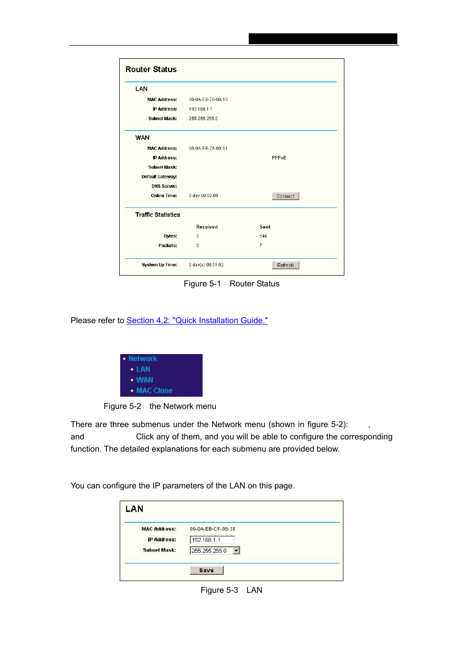 3 quick setup, 4 network, 1 lan | 3 quick setup 5.4 network | TP-Link TL-R402M User Manual | Page 16 / 51