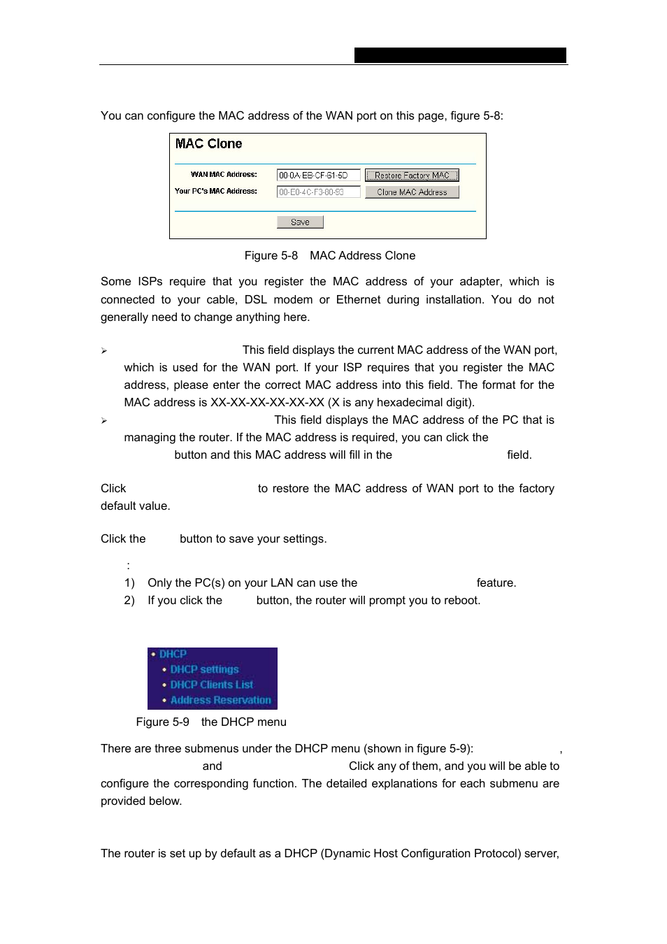 3 mac clone, 5 dhcp, 1 dhcp settings | TP-Link TL-R402M User Manual | Page 21 / 51