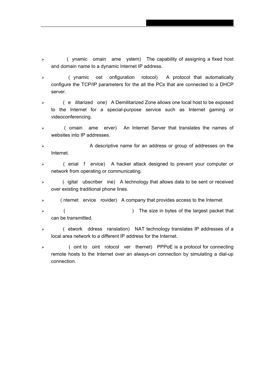 Appendix d: glossary, Tl-r402m cable/dsl router user guide | TP-Link TL-R402M User Manual | Page 50 / 51