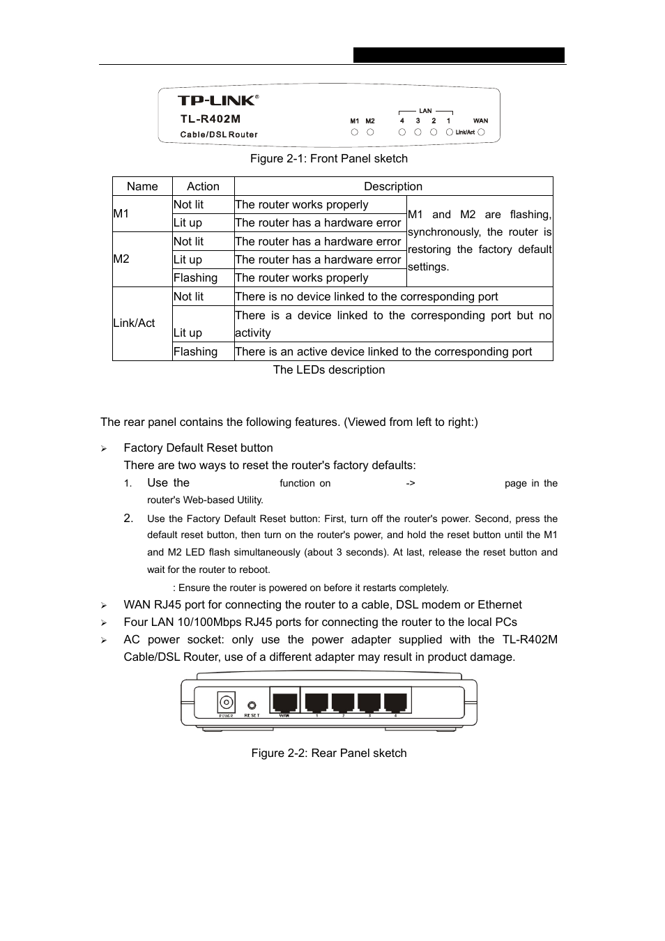 2 the rear panel | TP-Link TL-R402M User Manual | Page 8 / 51