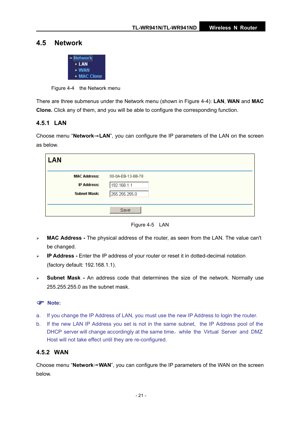 5 network, 1 lan, 2 wan | TP-Link TL-WR941N User Manual | Page 26 / 76