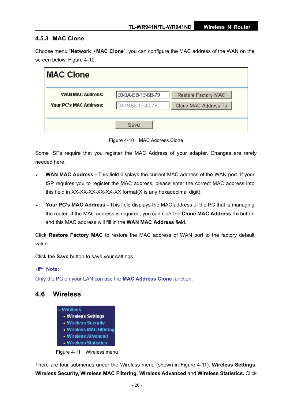 3 mac clone, 6 wireless | TP-Link TL-WR941N User Manual | Page 31 / 76