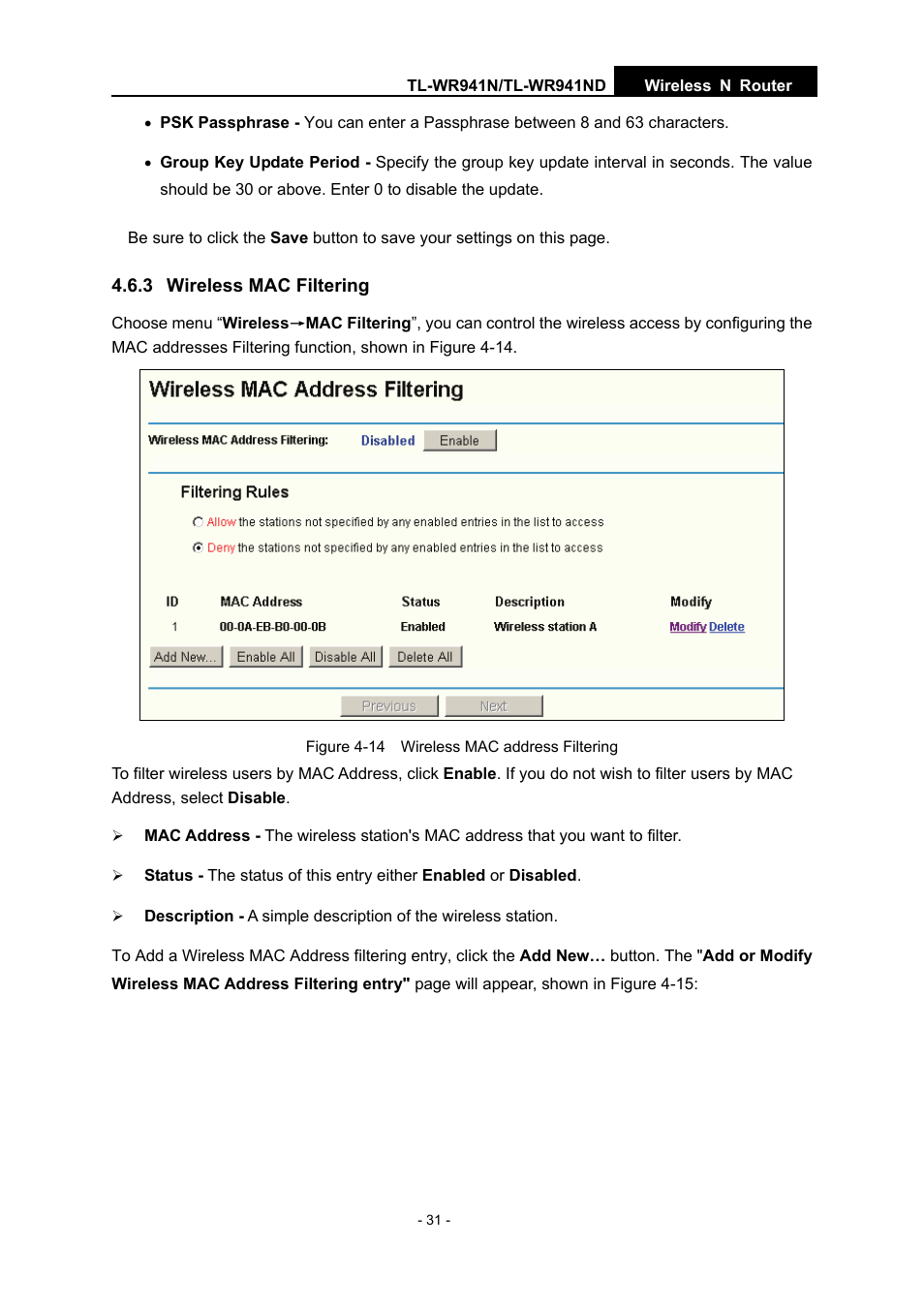 3 wireless mac filtering | TP-Link TL-WR941N User Manual | Page 36 / 76