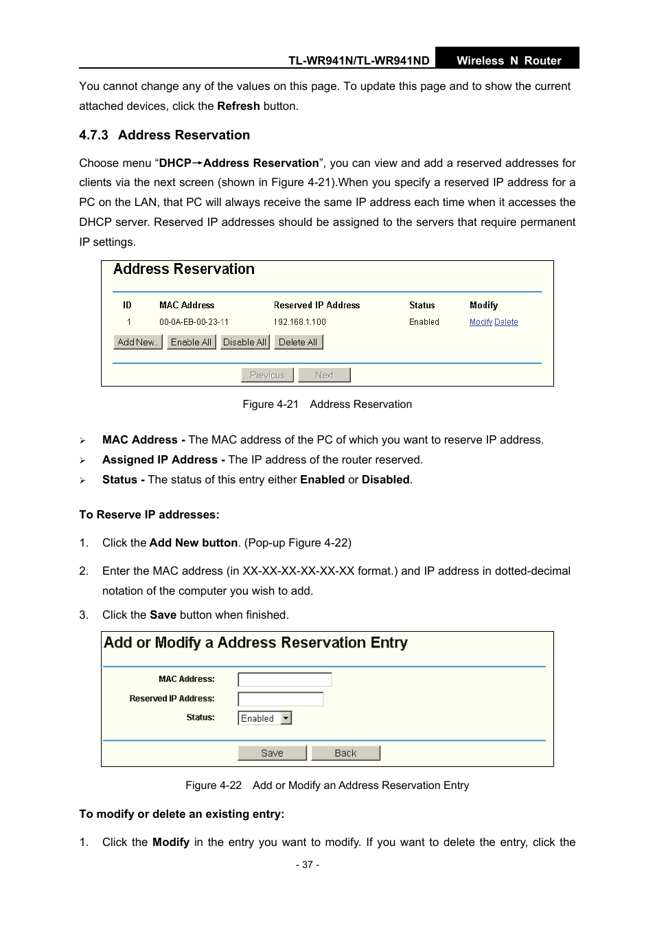 3 address reservation | TP-Link TL-WR941N User Manual | Page 42 / 76