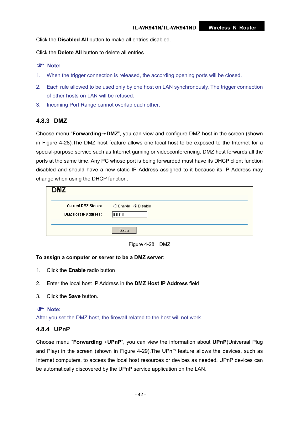 3 dmz, 4 upnp | TP-Link TL-WR941N User Manual | Page 47 / 76