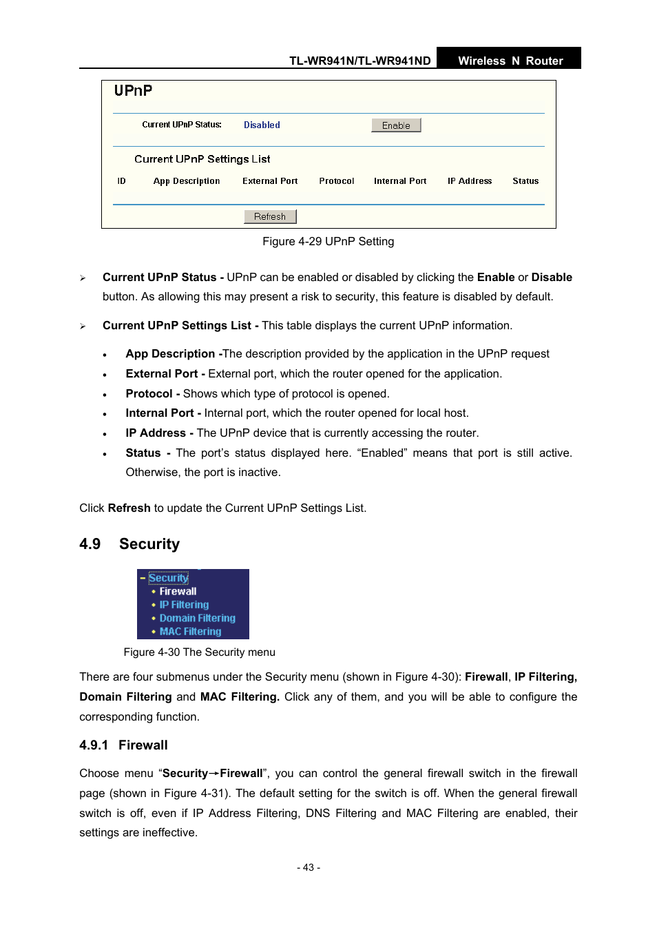 9 security, 1 firewall | TP-Link TL-WR941N User Manual | Page 48 / 76