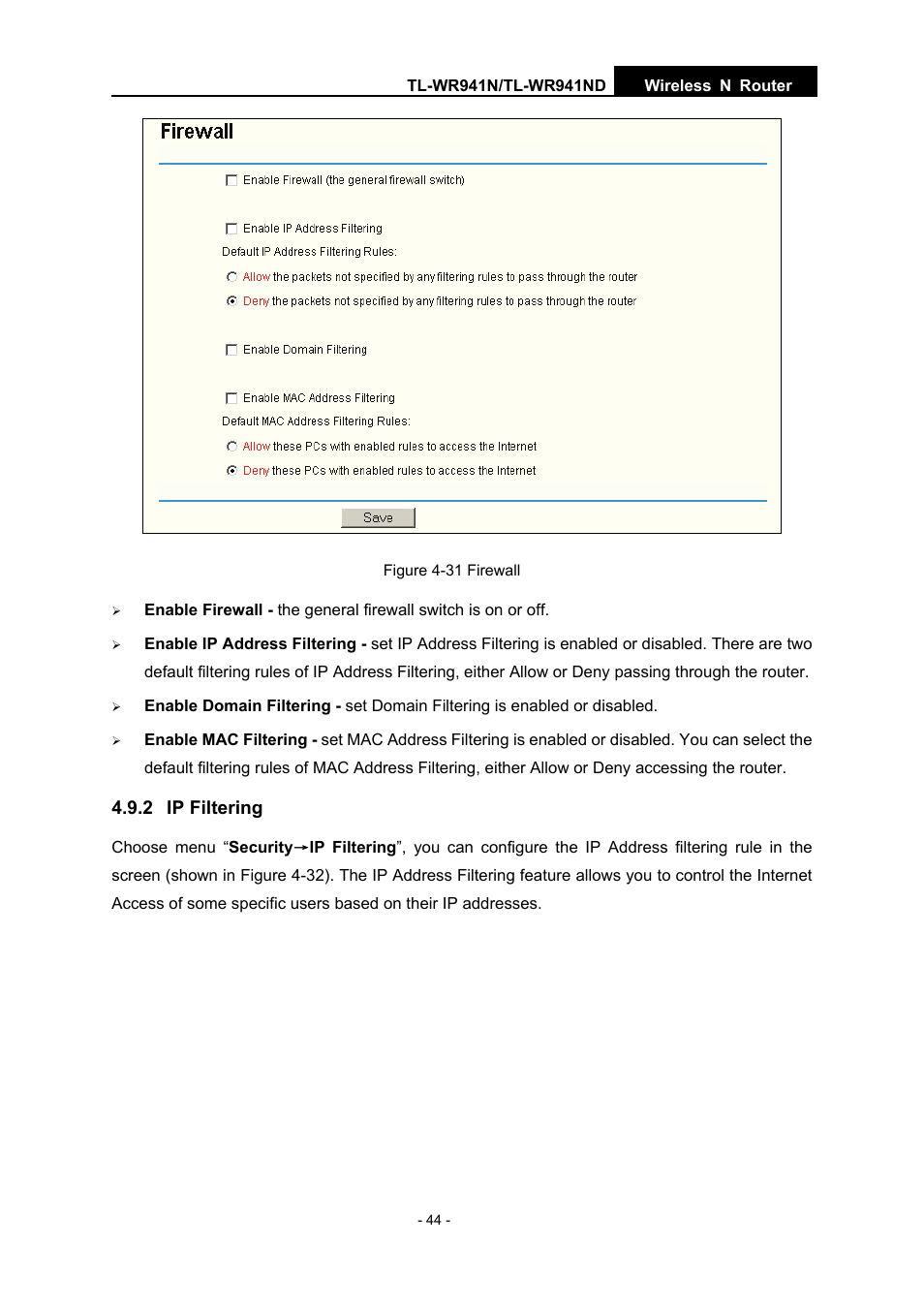 2 ip filtering | TP-Link TL-WR941N User Manual | Page 49 / 76