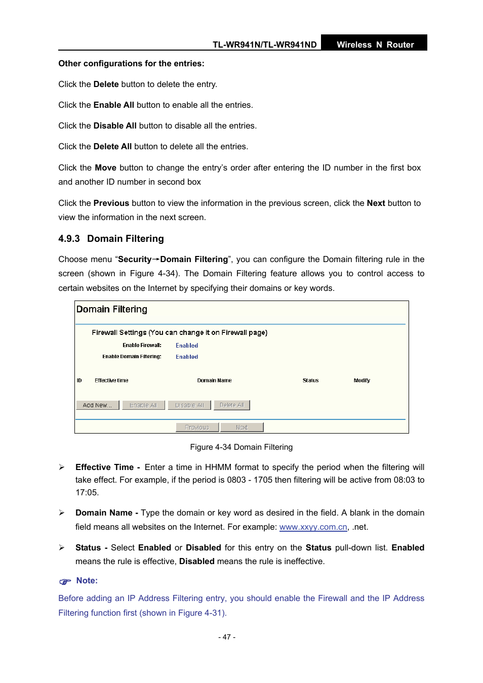 3 domain filtering | TP-Link TL-WR941N User Manual | Page 52 / 76