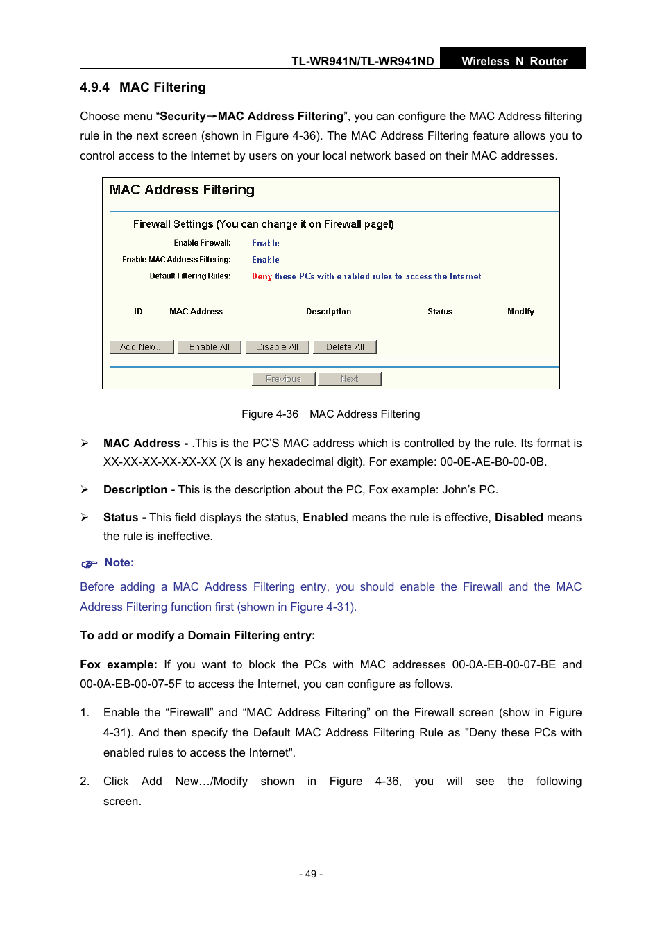 4 mac filtering | TP-Link TL-WR941N User Manual | Page 54 / 76