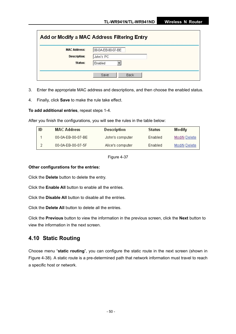 10 static routing | TP-Link TL-WR941N User Manual | Page 55 / 76