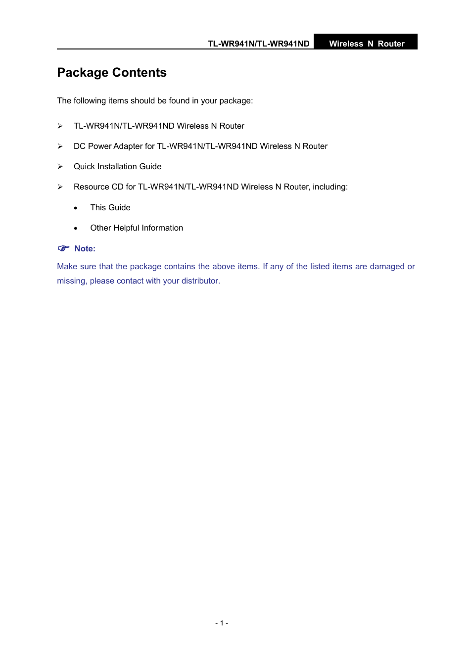 Package contents | TP-Link TL-WR941N User Manual | Page 6 / 76