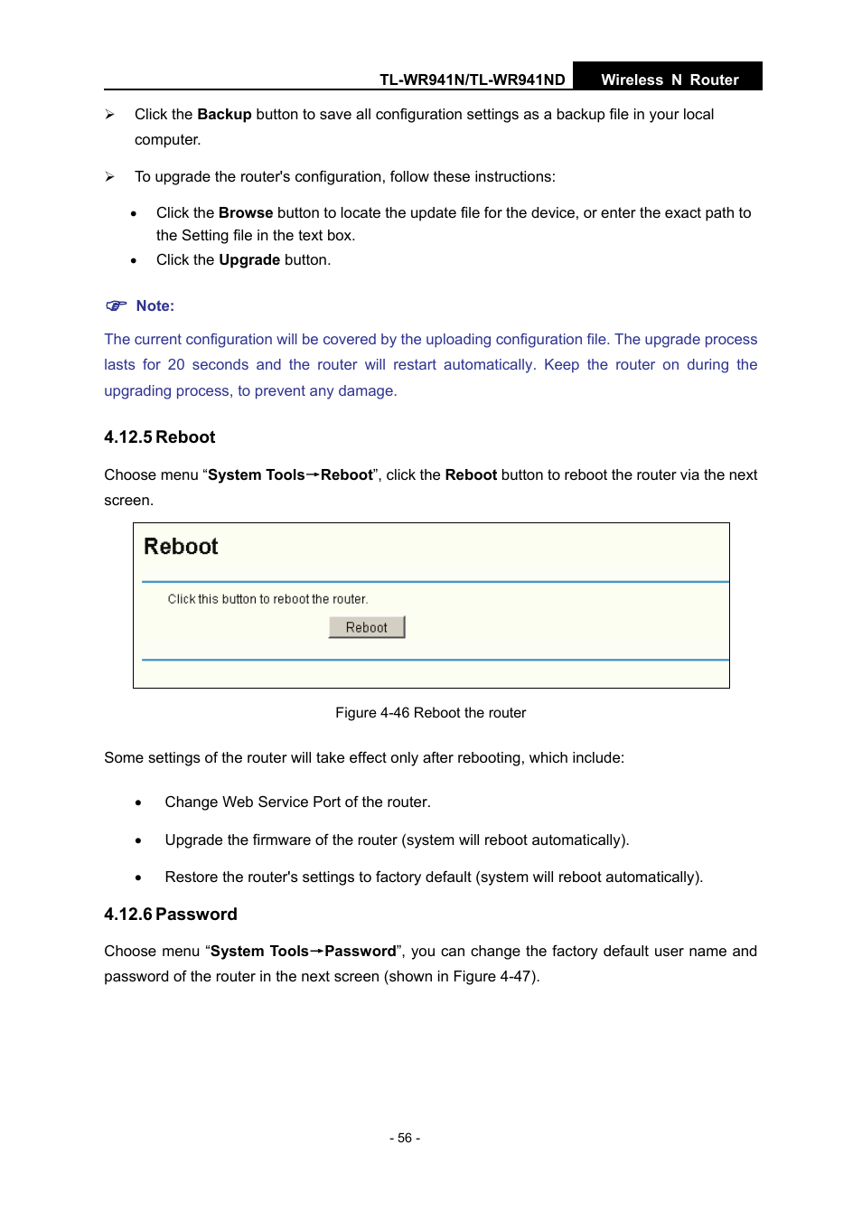 5 reboot, 6 password | TP-Link TL-WR941N User Manual | Page 61 / 76