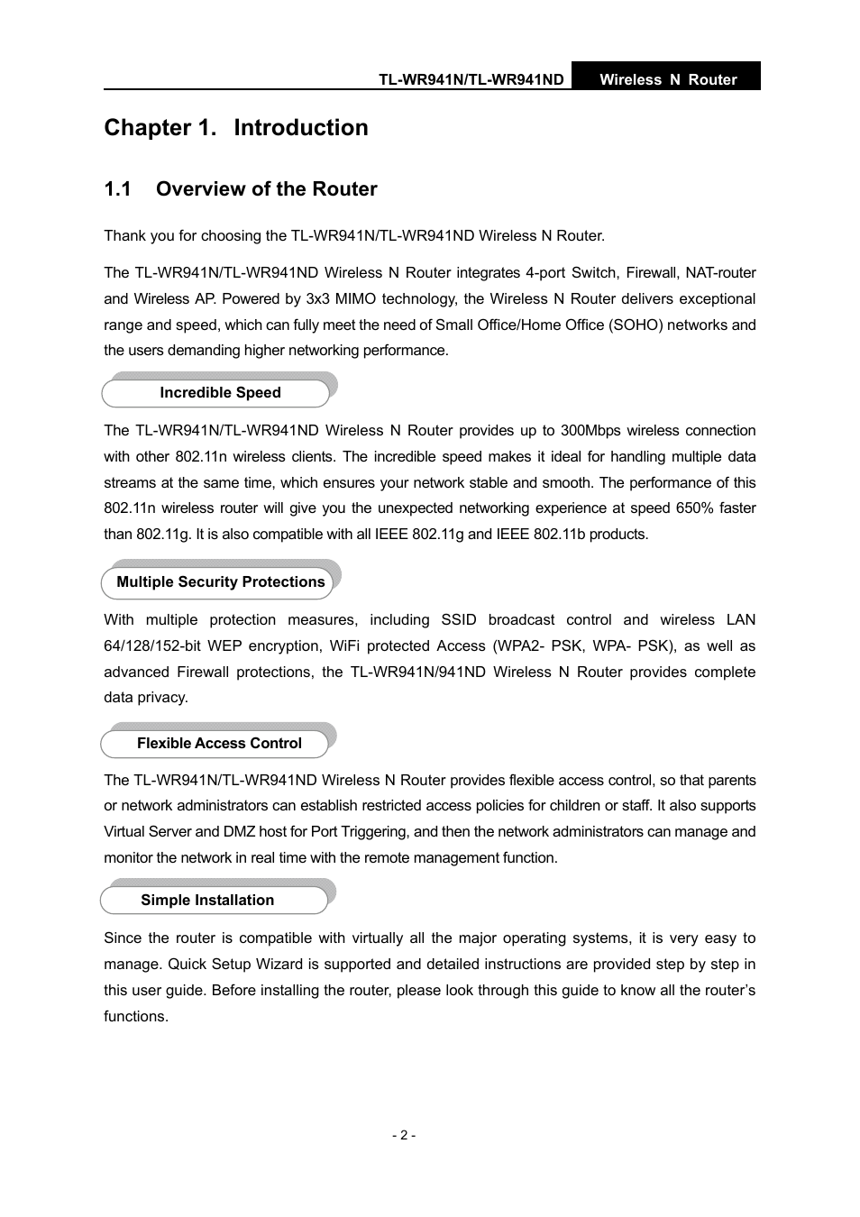Chapter 1. introduction, 1 overview of the router, 1 overview | Of the router | TP-Link TL-WR941N User Manual | Page 7 / 76