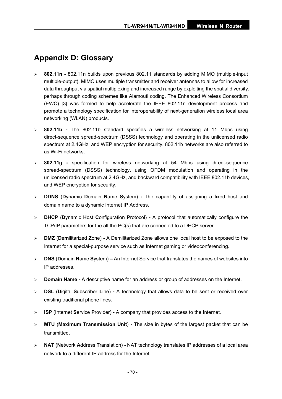 Appendix d: glossary | TP-Link TL-WR941N User Manual | Page 75 / 76