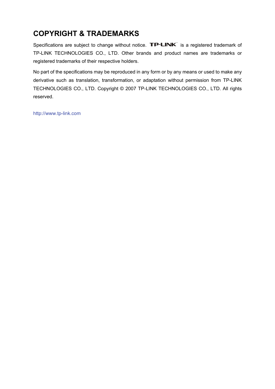 Copyright & trademarks | TP-Link TD-8816 User Manual | Page 2 / 54