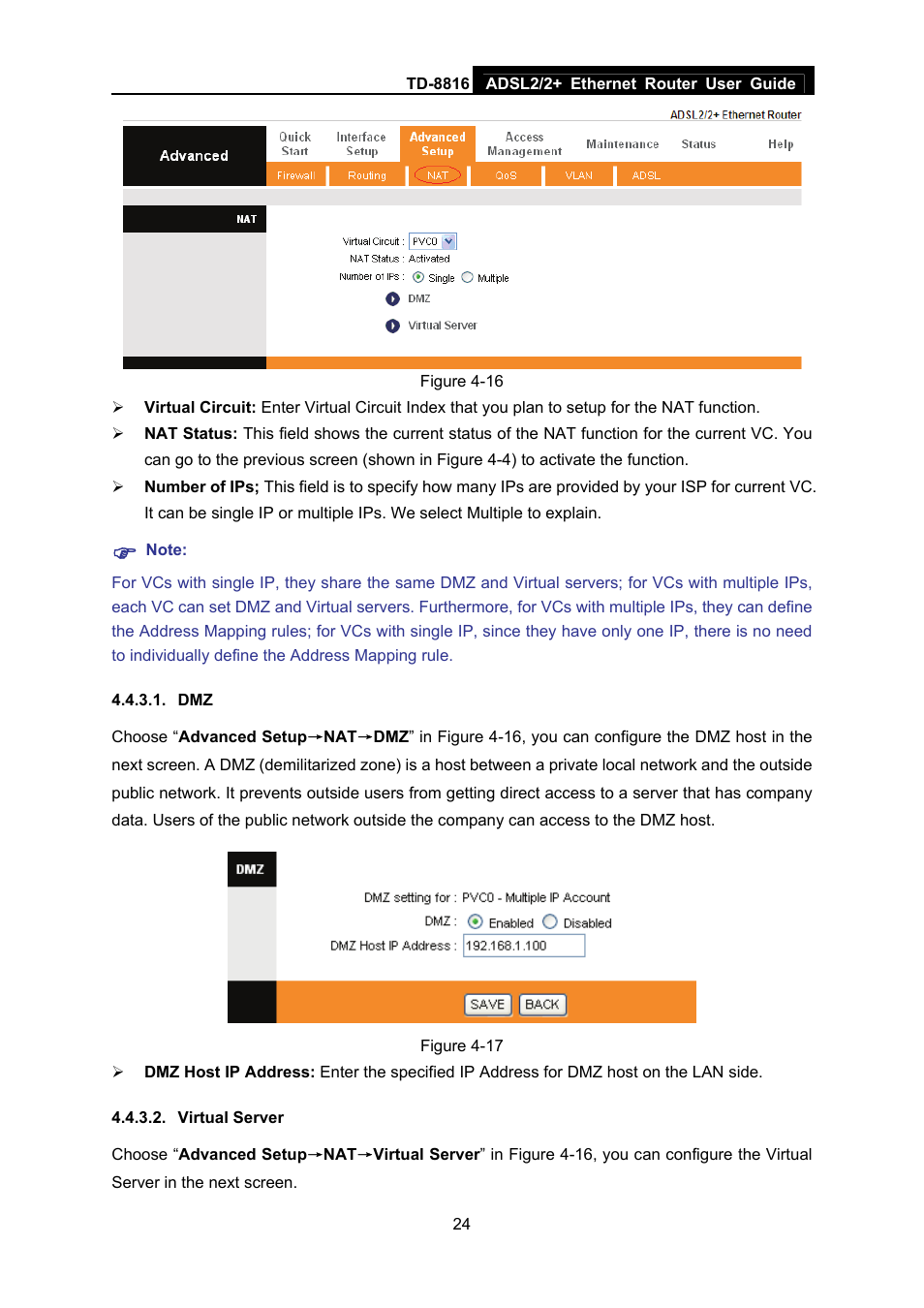 Virtual server | TP-Link TD-8816 User Manual | Page 30 / 54