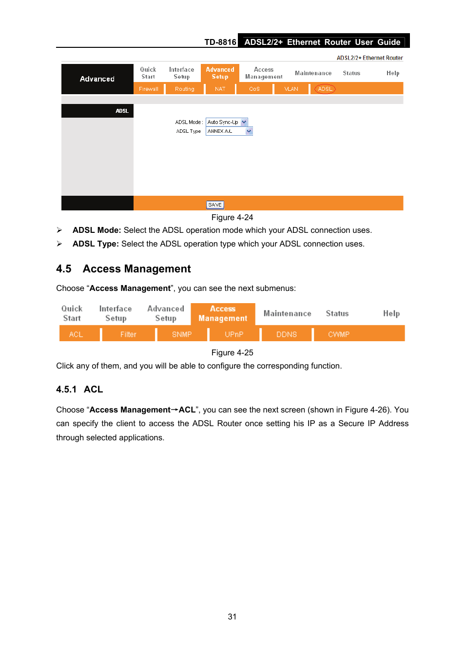 5 access management, 1 acl, Access management | TP-Link TD-8816 User Manual | Page 37 / 54