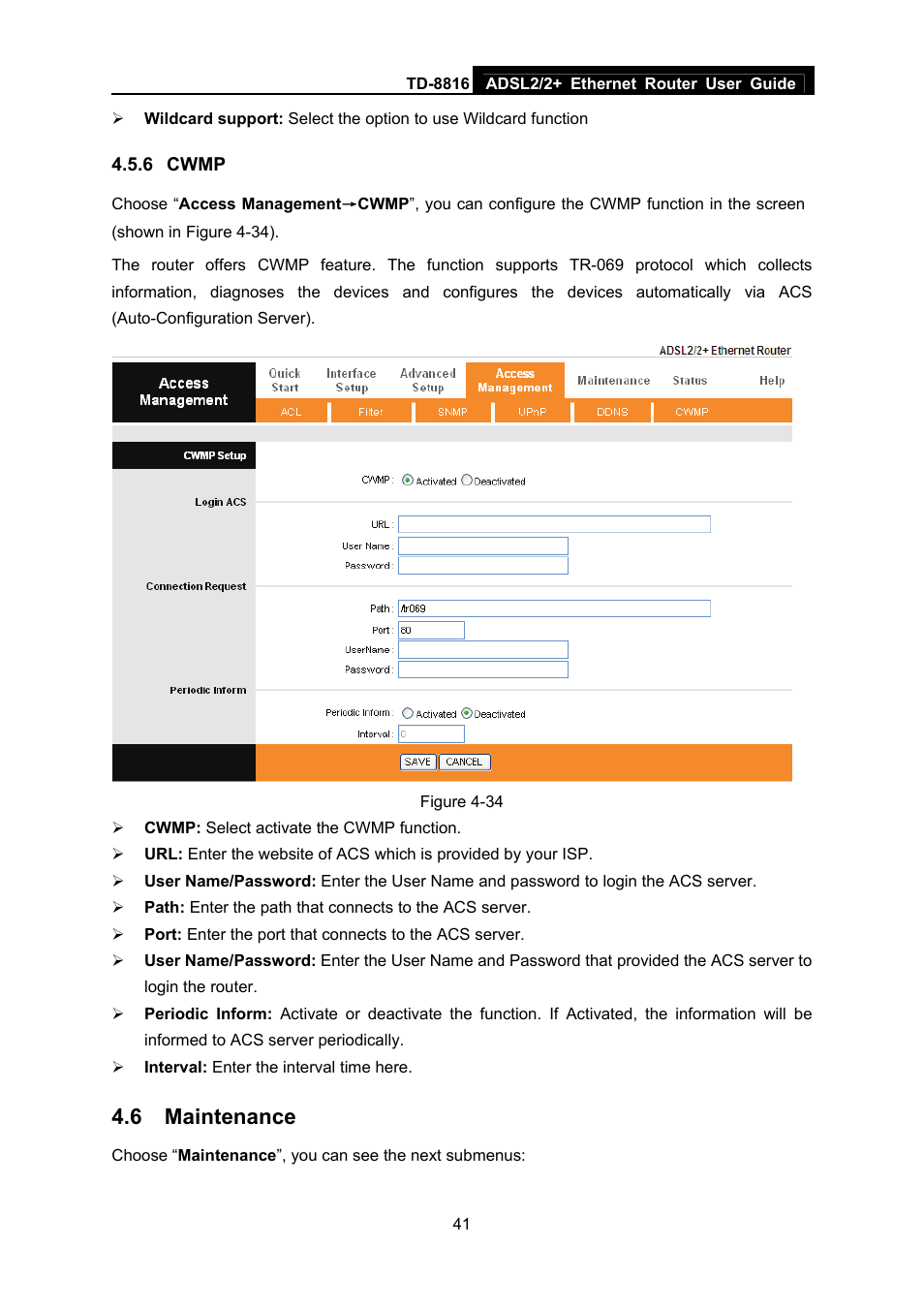 6 cwmp, 6 maintenance, Cwmp | Maintenance | TP-Link TD-8816 User Manual | Page 47 / 54