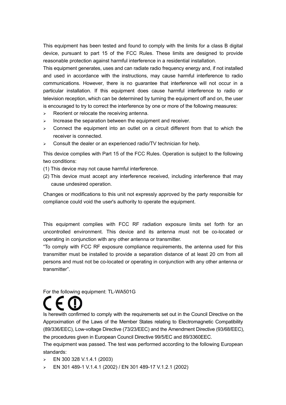 Fcc statement, Ce declaration of conformity | TP-Link TL-WA501G User Manual | Page 3 / 43