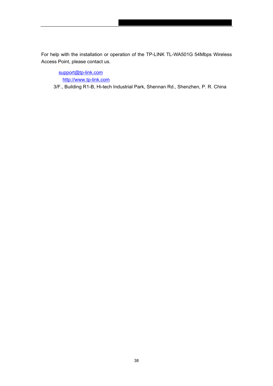 Appendix e: contact information, Ppendix e: contact information | TP-Link TL-WA501G User Manual | Page 43 / 43
