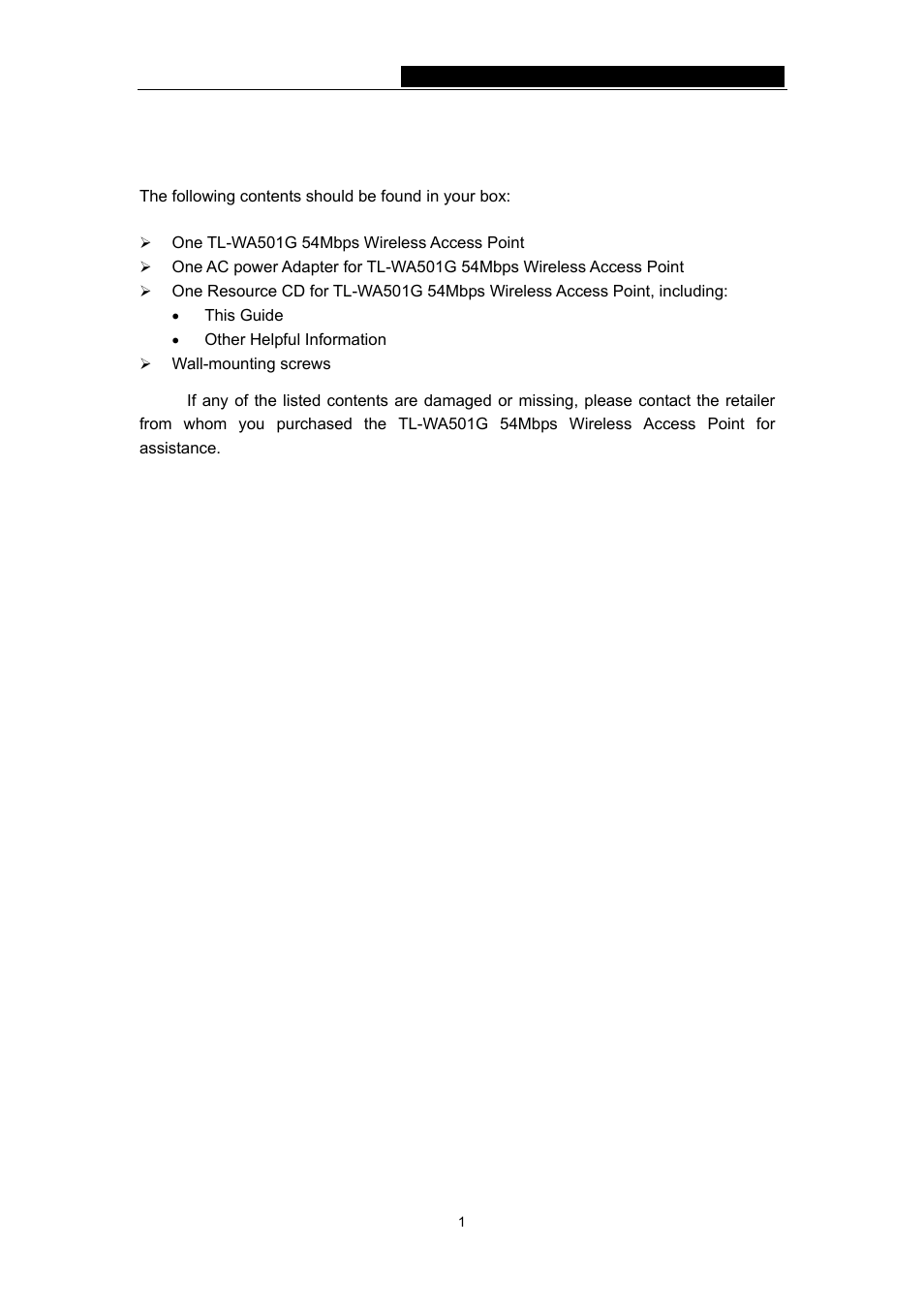 Package contents | TP-Link TL-WA501G User Manual | Page 6 / 43