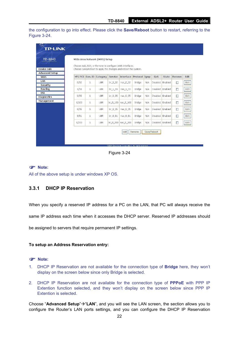 1 dhcp ip reservation | TP-Link TD-8840 User Manual | Page 27 / 39