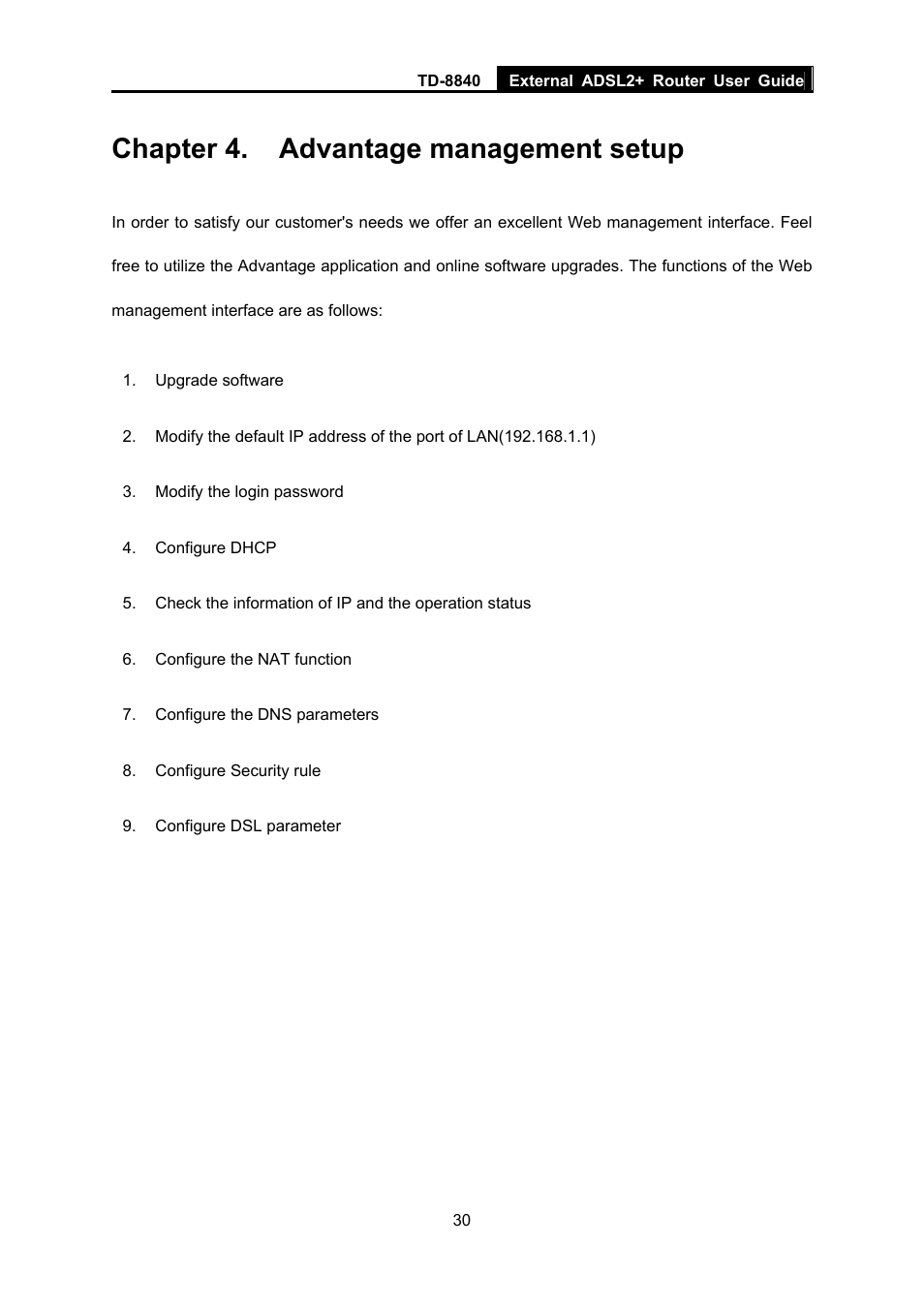 Chapter 4. advantage management setup | TP-Link TD-8840 User Manual | Page 35 / 39