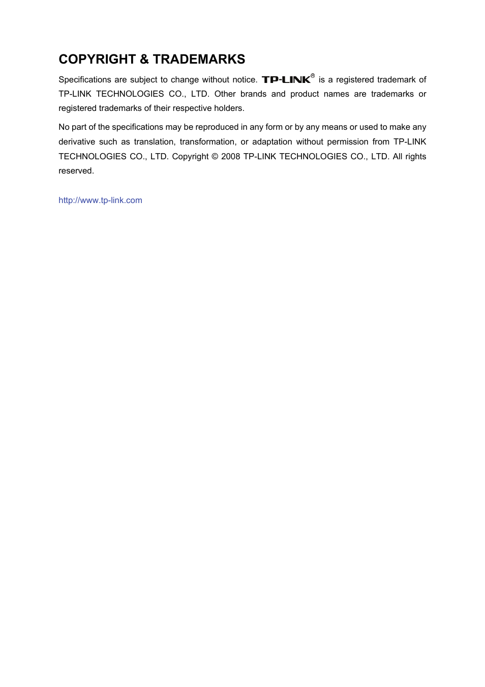 Copyright & trademarks | TP-Link TD-8817B User Manual | Page 2 / 57