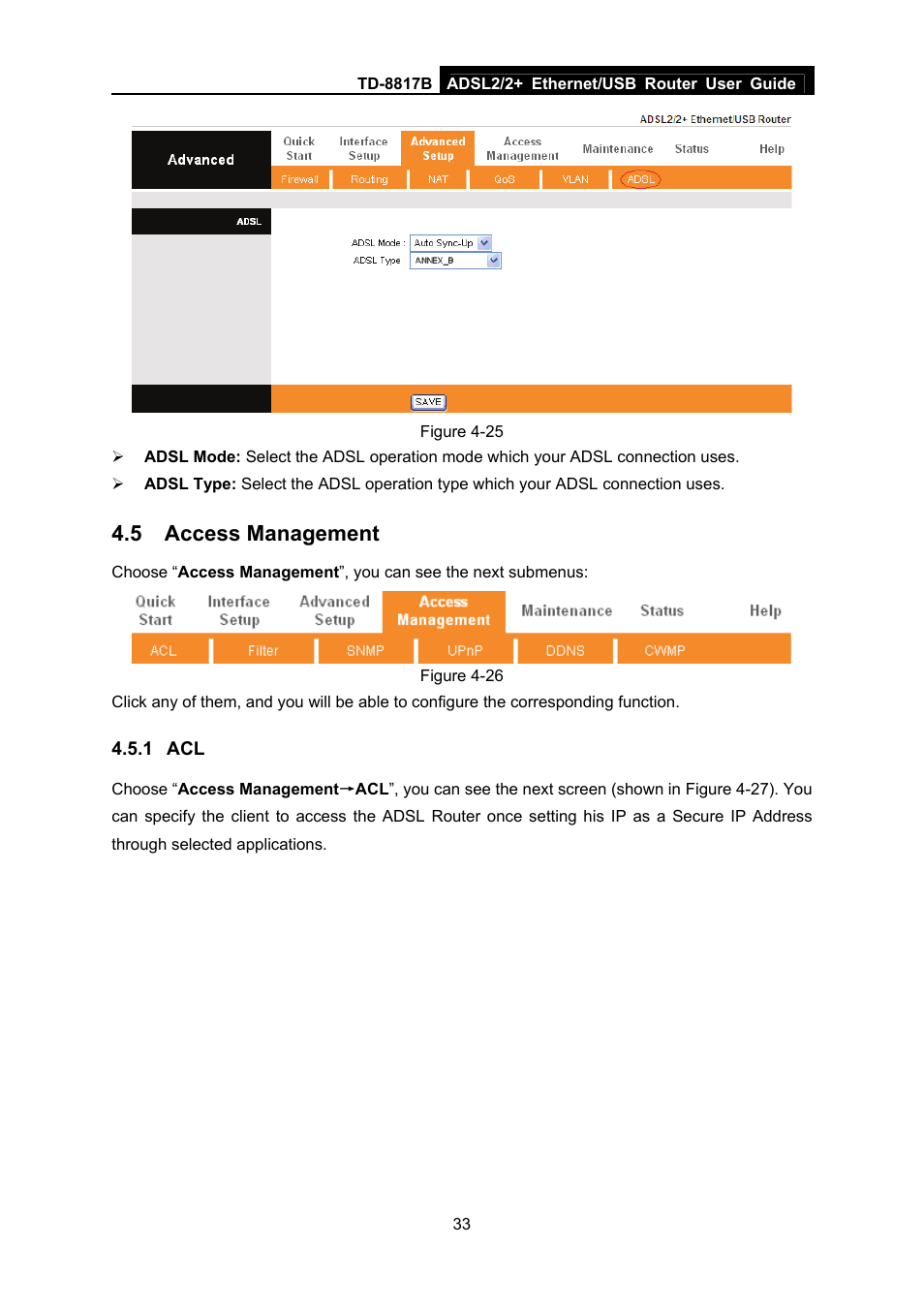 5 access management, 1 acl, Access management | TP-Link TD-8817B User Manual | Page 39 / 57