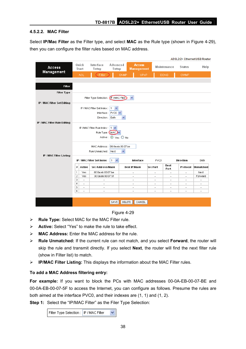 Mac filter | TP-Link TD-8817B User Manual | Page 44 / 57