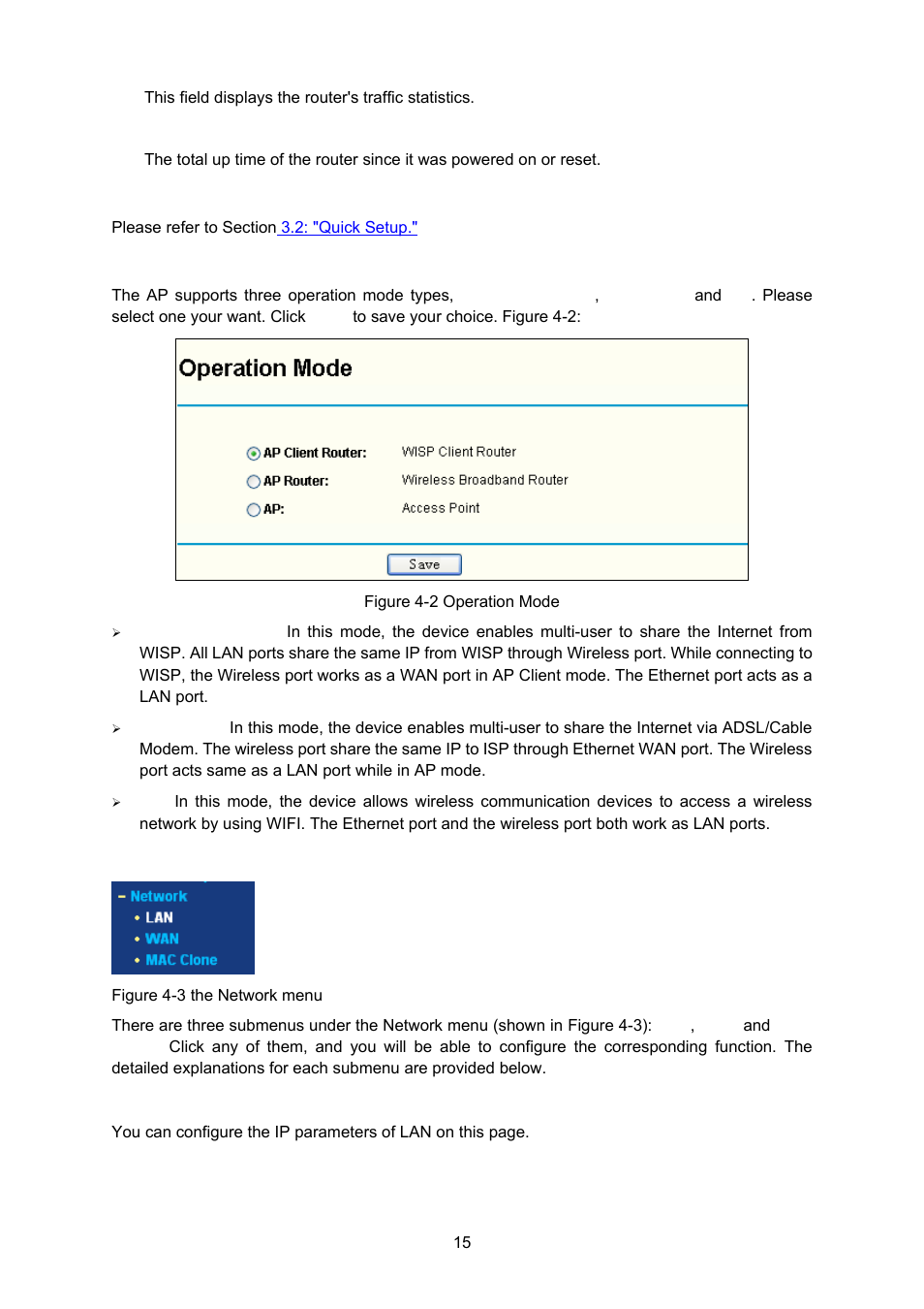 3 quick setup, 4 operation mode, 5 network | 1 lan, 3 quick, Setup | TP-Link TL-WA5110G User Manual | Page 23 / 104