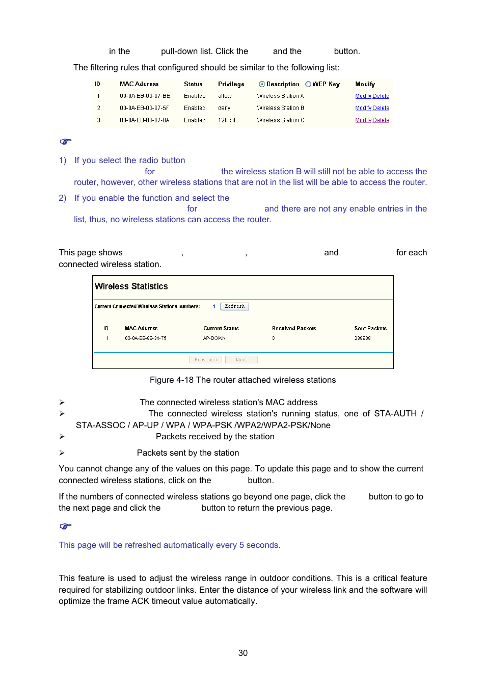 5 wireless statistics, 6 distance setting | TP-Link TL-WA5110G User Manual | Page 38 / 104