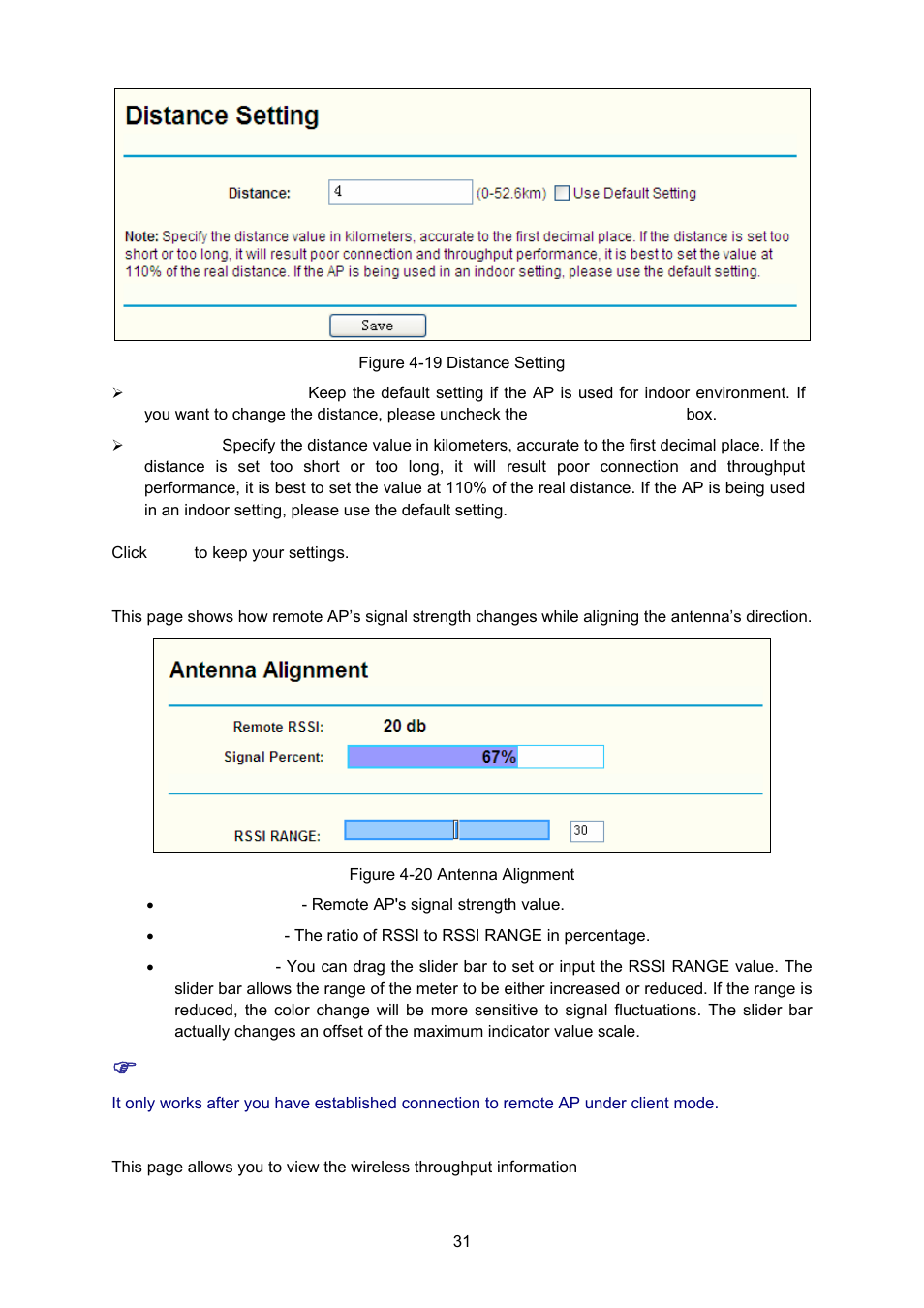 7 antenna alignment, 8 throughput monitor | TP-Link TL-WA5110G User Manual | Page 39 / 104